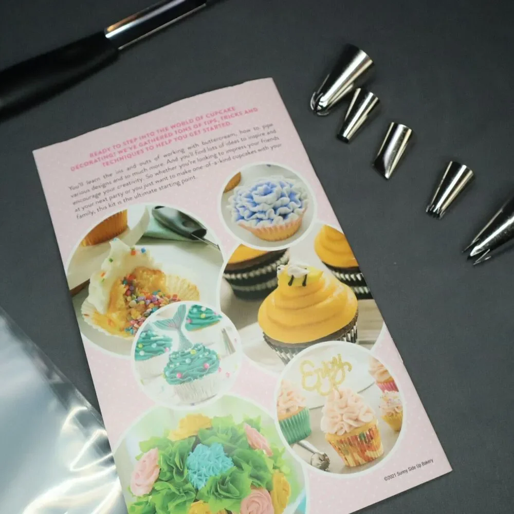 Cake Decorating Sunny Side Up Tips/bags 5 tips, tool & 10 bags, instruction book
